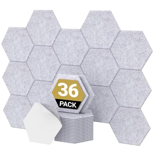 Hexagon Akustikplatten selbstklebend 36 Stücke, TONOR Schallabsorber Schallschutz mit Hochdichte Wandfliesen Schall Dämmung 30x26x0,9cm für Studio,...