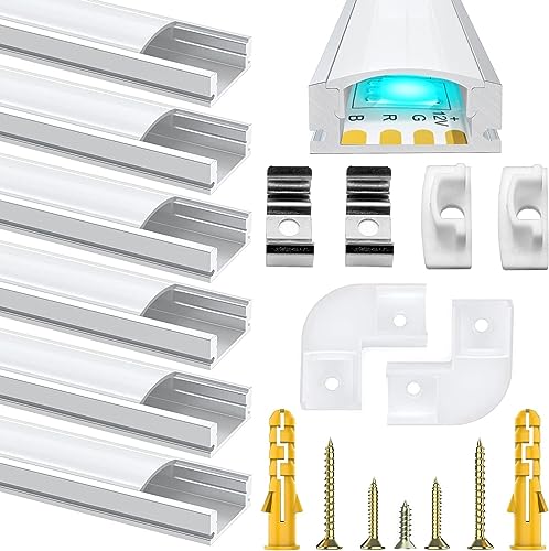 Chesbung LED Profil für Led Stripes/Streifen/Strip, 6X1M Led Alu Profil U Form Eckprofil, Led Leiste Kanal with Milchig Weißer Abdeckung, Indirekte...