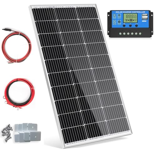 100W Solarpanel 12V Monokristallines Solarpanel-Kit 100 Watt Solarmodul mit 20 A Laderegler für netzunabhängige 12 Volt Energieladung für...